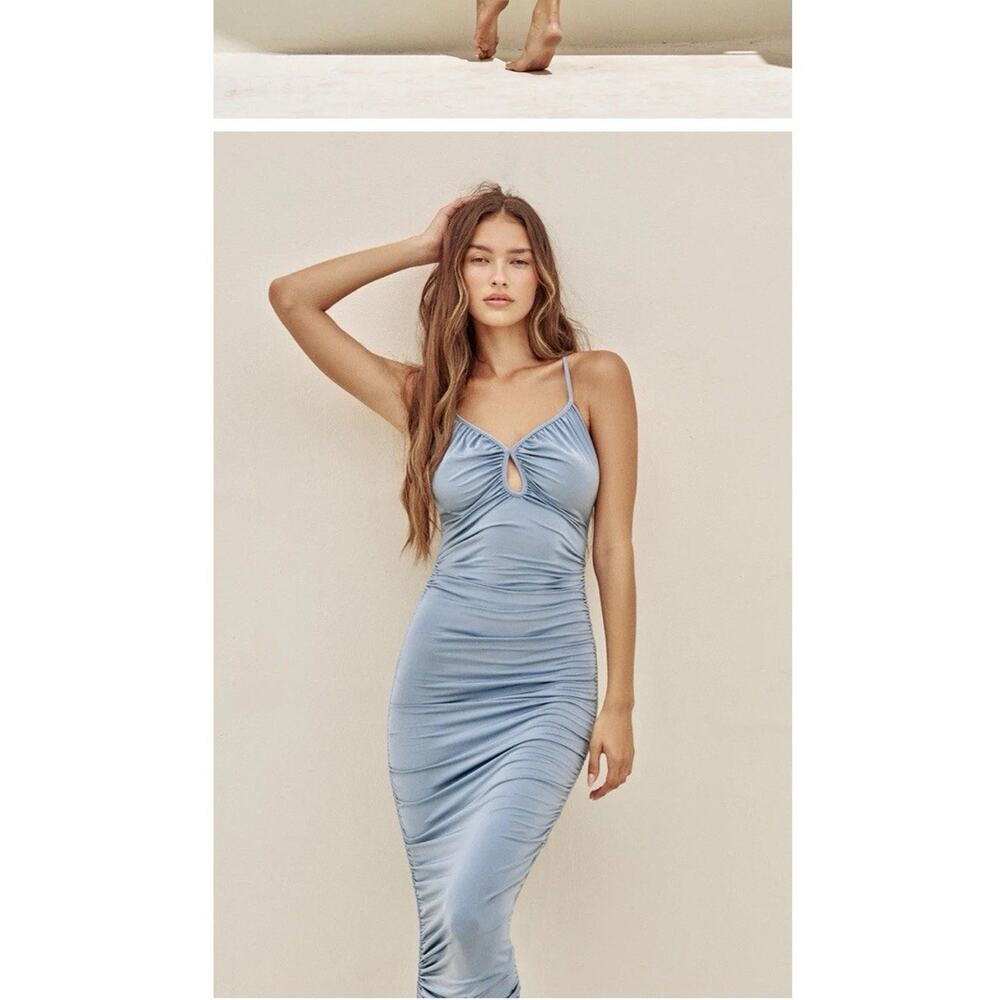 Jade Swim Sia Dress in Azure Blue Rushed Midi Resort Island Vacation Size Small